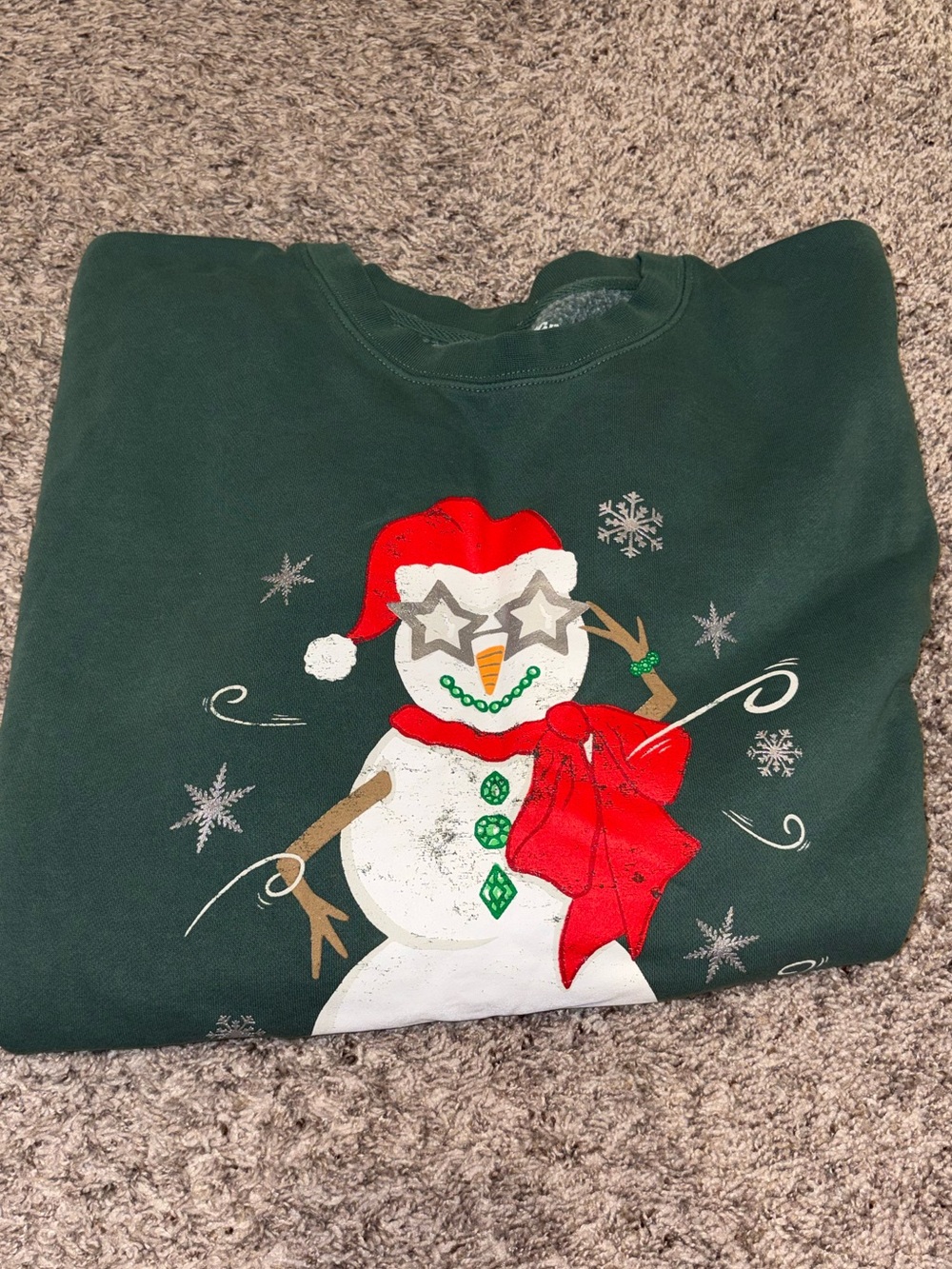 Green Snowman Graphic Holiday Sweatshirt